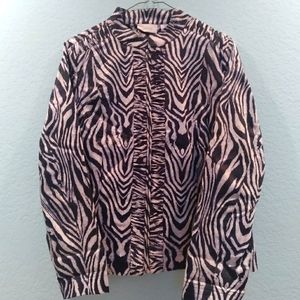 Chico's Zebra Print Black and White and Silver Zip Up Jacket Size 1/M